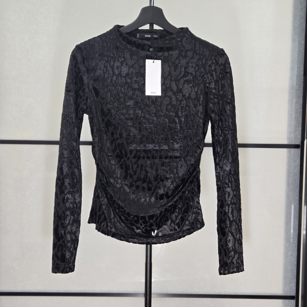 Mango Elegant Black Textured Long Sleeve Top